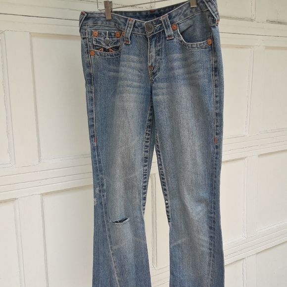 Vintage True Religion Jeans Rainbow Embroidered Bell Bottom All Cotton Flared 28 - Picture 14 of 16